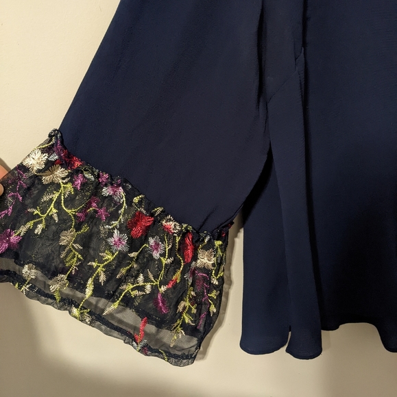 Navy Blouse with Embroidery - Picture 3 of 3